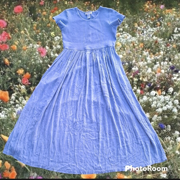 SOLD Vtg 90s fairy cottagcore flowy periwinkle dress - Picture 3 of 12